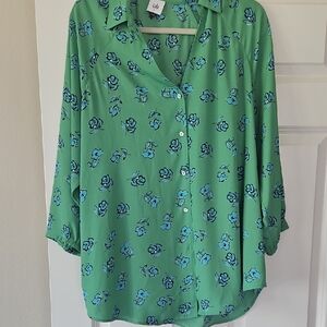 CABI GREEN Floral Button-Front Women's Top